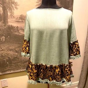 Mint Green And Leopard Top
